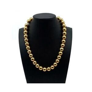 Vintage Sarah Coventry Gold Tone Chain 12mm Beads Choker Necklace up to 18" L